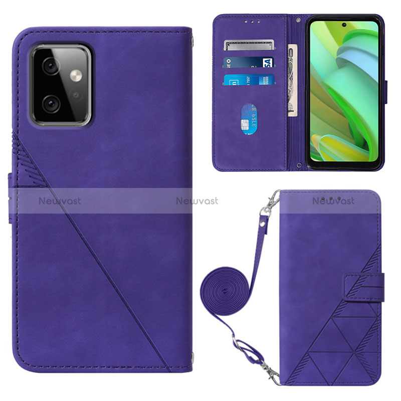 Leather Case Stands Flip Cover Holder Y02B for Motorola Moto G Power 5G (2023) Purple