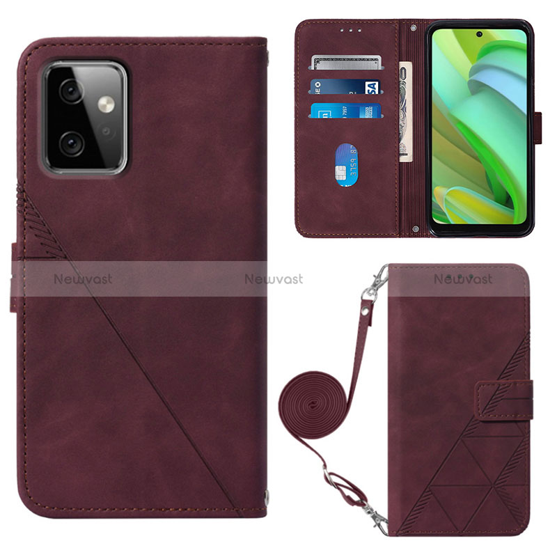 Leather Case Stands Flip Cover Holder Y02B for Motorola Moto G Power 5G (2023) Red Wine