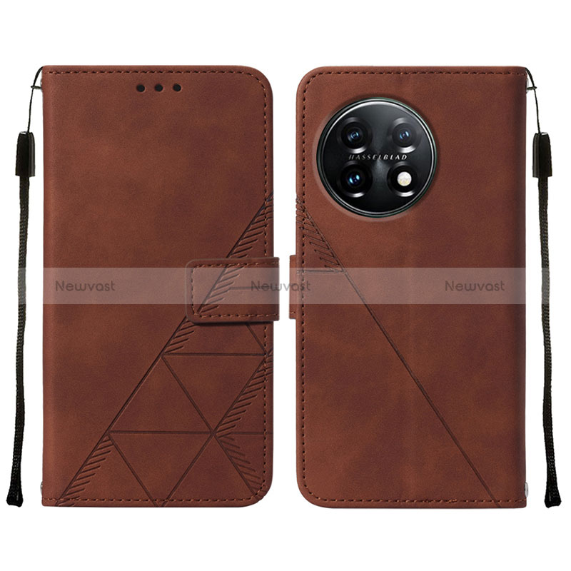 Leather Case Stands Flip Cover Holder Y02B for OnePlus 11 5G Brown