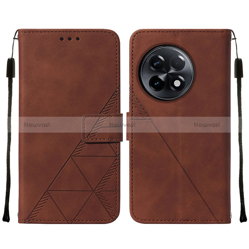 Leather Case Stands Flip Cover Holder Y02B for OnePlus Ace 2 Pro 5G Brown