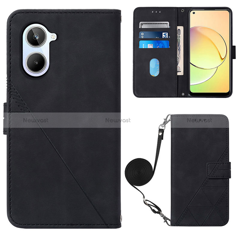 Leather Case Stands Flip Cover Holder Y02B for Realme 10 4G Black