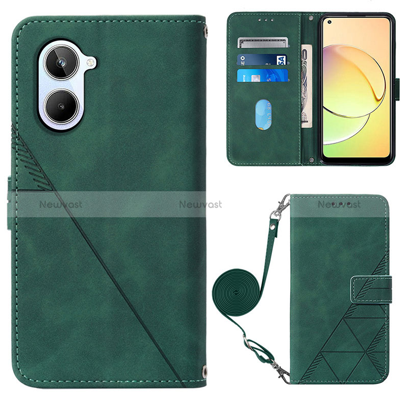 Leather Case Stands Flip Cover Holder Y02B for Realme 10 4G Green