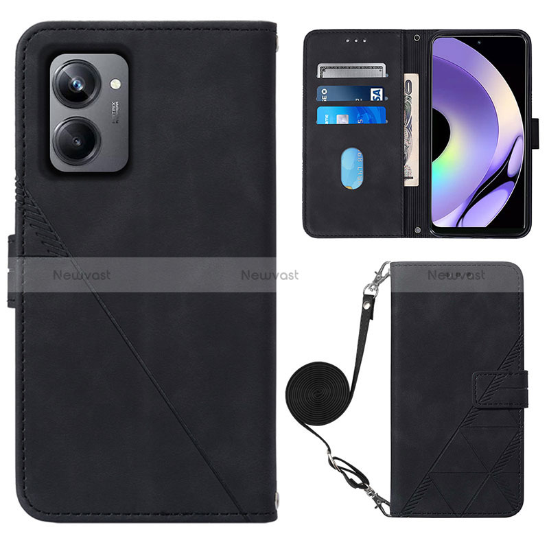 Leather Case Stands Flip Cover Holder Y02B for Realme 10 Pro 5G Black