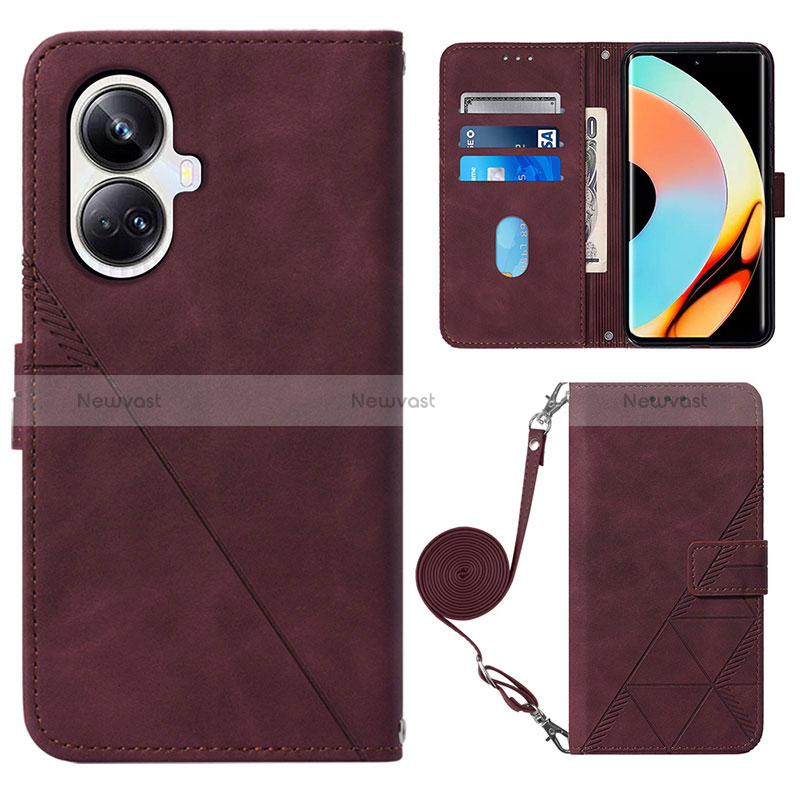 Leather Case Stands Flip Cover Holder Y02B for Realme 10 Pro+ Plus 5G Red