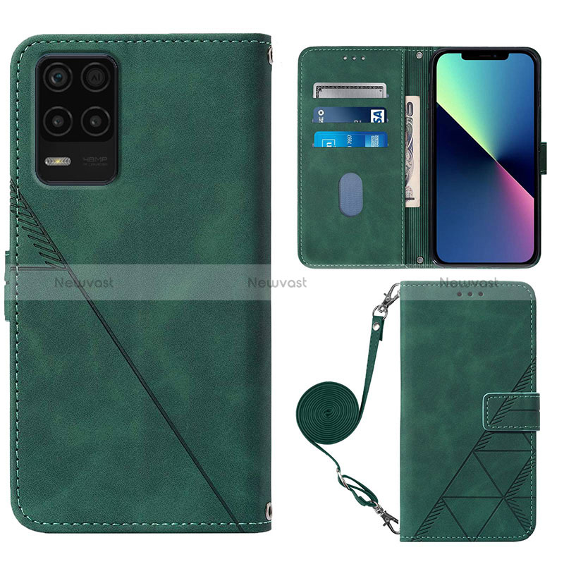 Leather Case Stands Flip Cover Holder Y02B for Realme 9 5G India Green