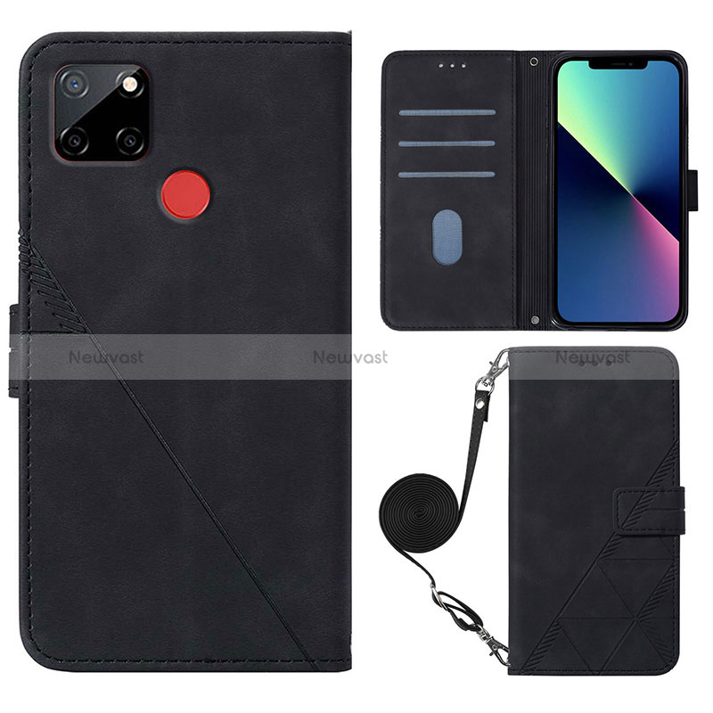 Leather Case Stands Flip Cover Holder Y02B for Realme C25S Black