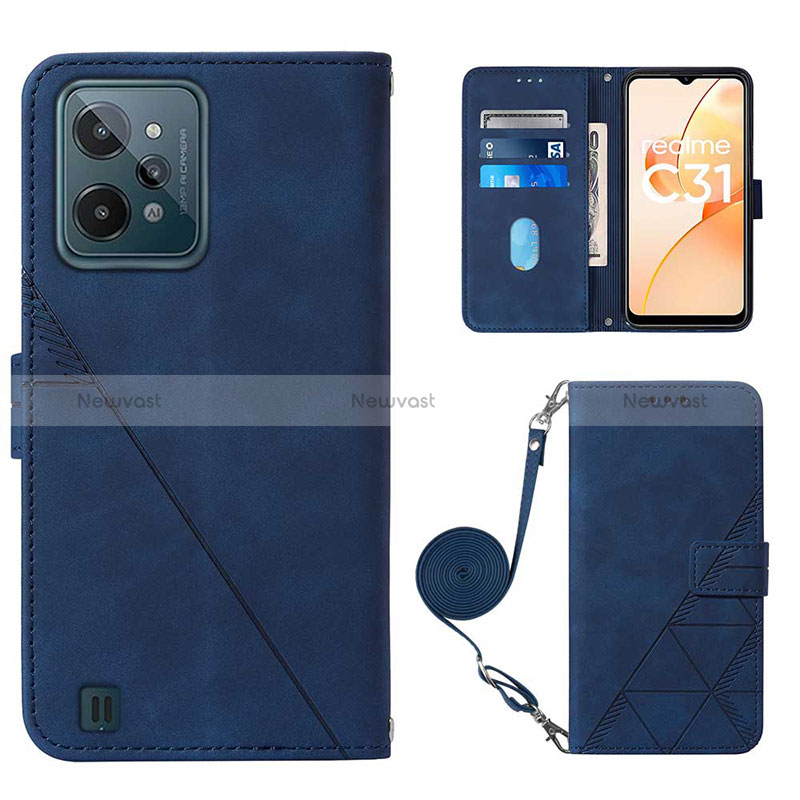 Leather Case Stands Flip Cover Holder Y02B for Realme C31 Blue