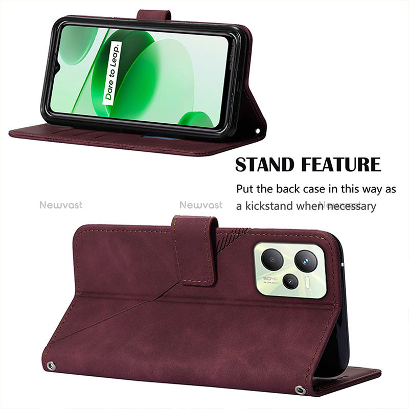 Leather Case Stands Flip Cover Holder Y02B for Realme C35