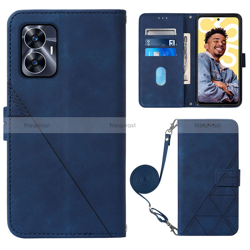 Leather Case Stands Flip Cover Holder Y02B for Realme C55 Blue