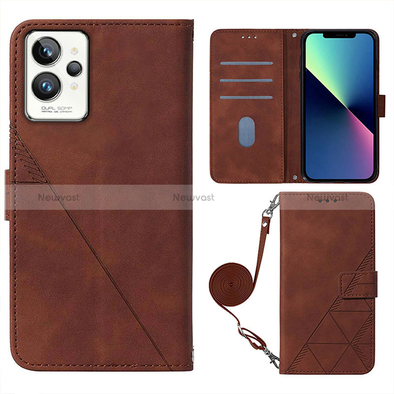 Leather Case Stands Flip Cover Holder Y02B for Realme GT2 Pro 5G Brown