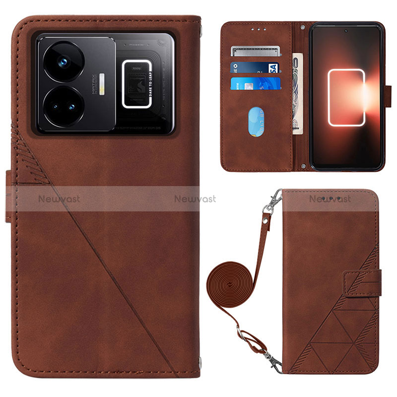 Leather Case Stands Flip Cover Holder Y02B for Realme GT3 5G Brown