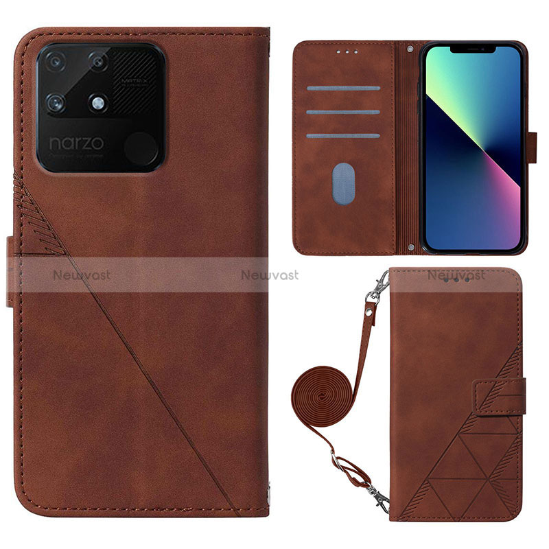 Leather Case Stands Flip Cover Holder Y02B for Realme Narzo 50A Brown