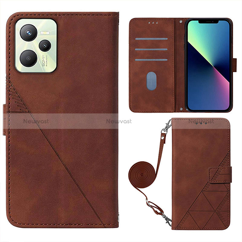 Leather Case Stands Flip Cover Holder Y02B for Realme Narzo 50A Prime Brown