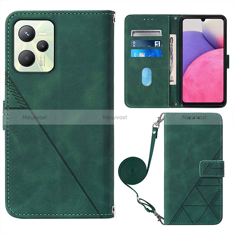 Leather Case Stands Flip Cover Holder Y02B for Realme Narzo 50A Prime Green