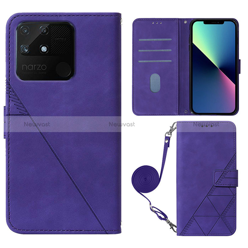 Leather Case Stands Flip Cover Holder Y02B for Realme Narzo 50A Purple