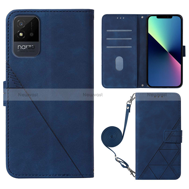 Leather Case Stands Flip Cover Holder Y02B for Realme Narzo 50i Blue