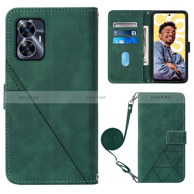 Leather Case Stands Flip Cover Holder Y02B for Realme Narzo N55 Green