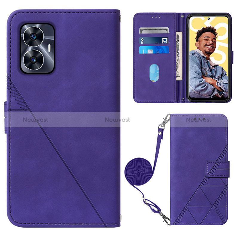 Leather Case Stands Flip Cover Holder Y02B for Realme Narzo N55 Purple