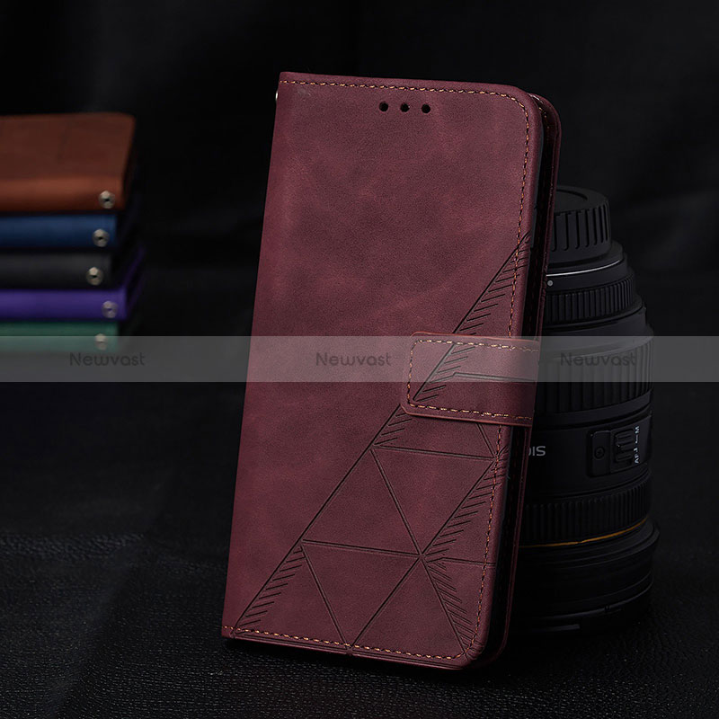 Leather Case Stands Flip Cover Holder Y02B for Samsung Galaxy A03 Red Wine