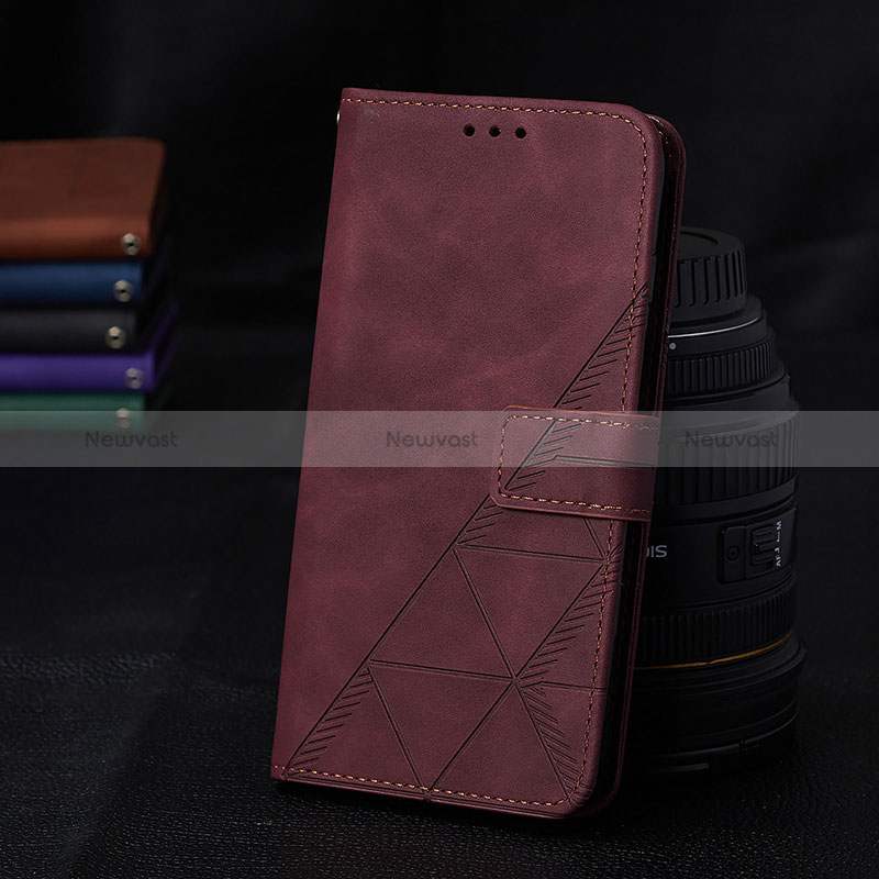 Leather Case Stands Flip Cover Holder Y02B for Samsung Galaxy A22s 5G Red Wine