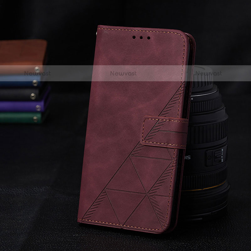 Leather Case Stands Flip Cover Holder Y02B for Samsung Galaxy A42 5G Red Wine