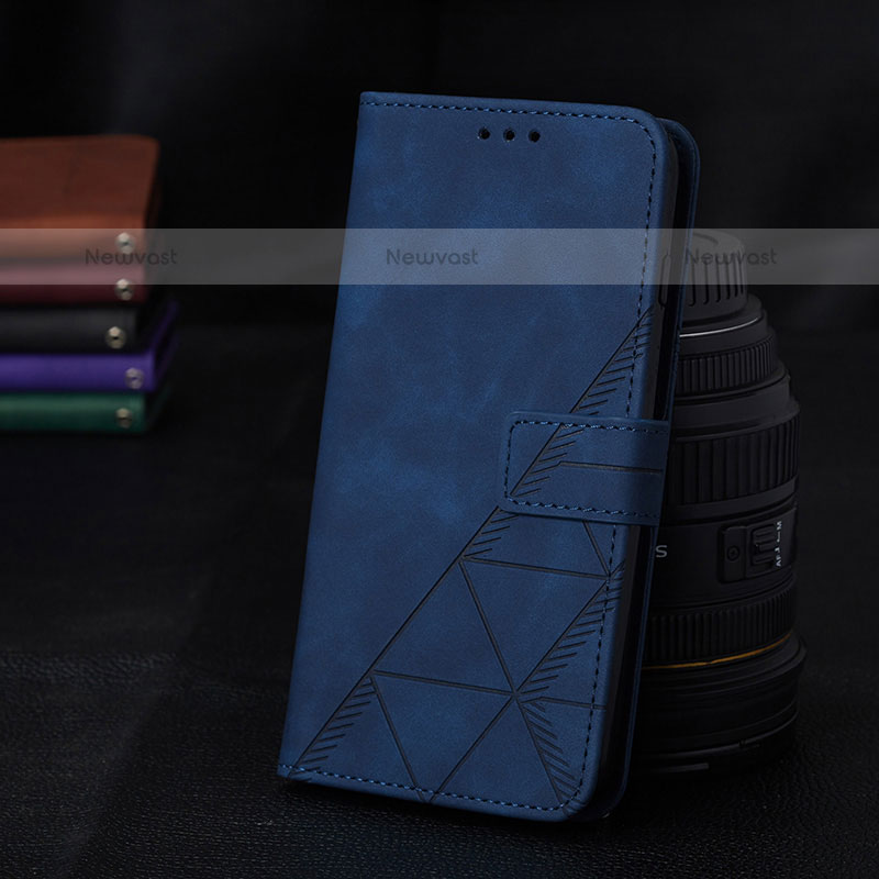 Leather Case Stands Flip Cover Holder Y02B for Samsung Galaxy M02 Blue