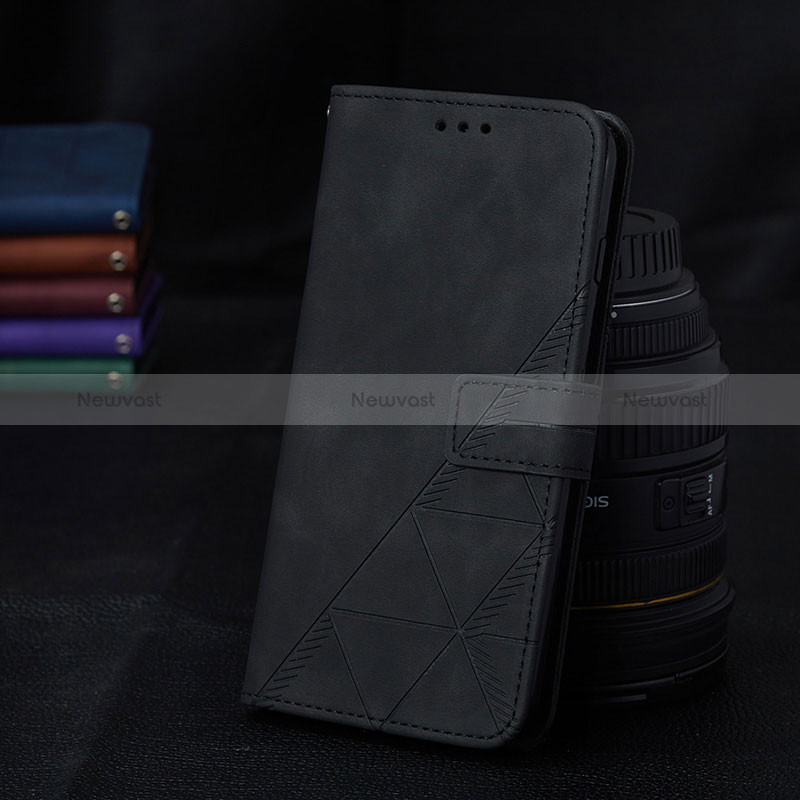 Leather Case Stands Flip Cover Holder Y02B for Samsung Galaxy M12 Black