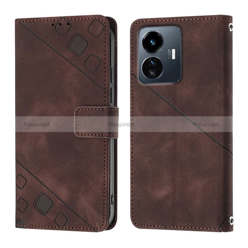 Leather Case Stands Flip Cover Holder Y02B for Vivo iQOO Z6 Lite 5G Brown