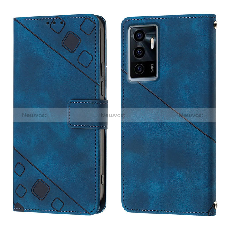 Leather Case Stands Flip Cover Holder Y02B for Vivo V23e 5G Blue