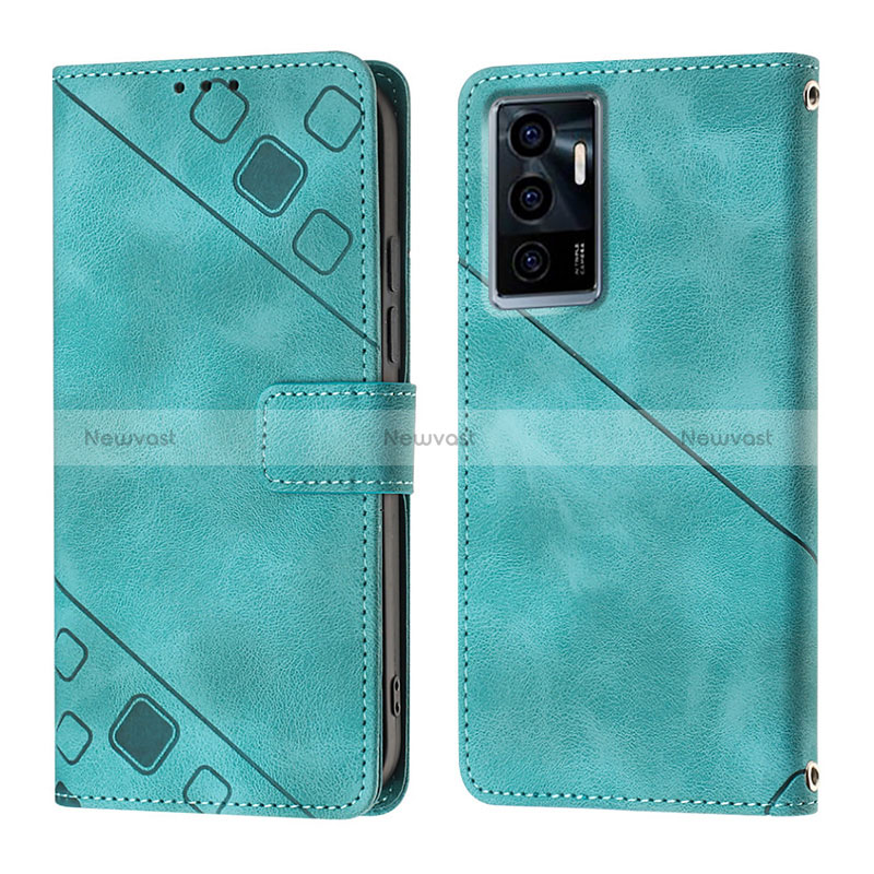 Leather Case Stands Flip Cover Holder Y02B for Vivo V23e Green