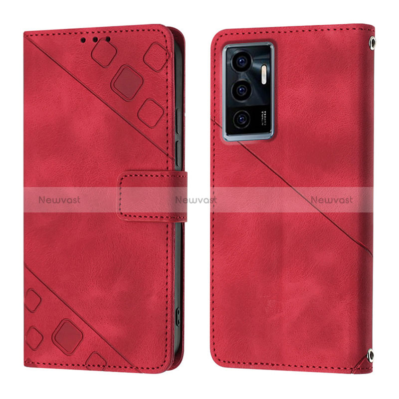 Leather Case Stands Flip Cover Holder Y02B for Vivo V23e Red