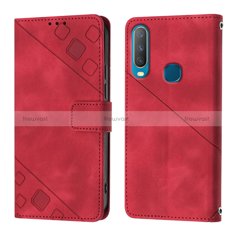 Leather Case Stands Flip Cover Holder Y02B for Vivo Y11 Red