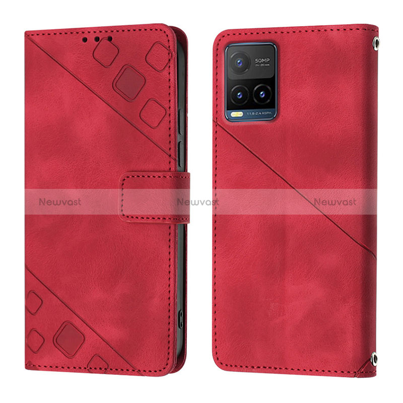 Leather Case Stands Flip Cover Holder Y02B for Vivo Y21 Red