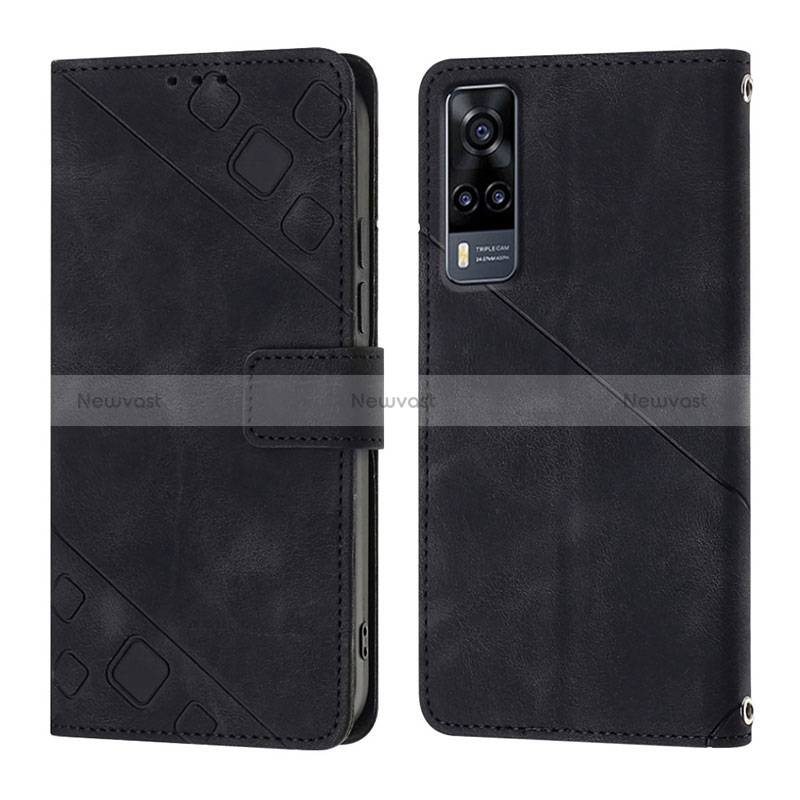 Leather Case Stands Flip Cover Holder Y02B for Vivo Y31 (2021) Black