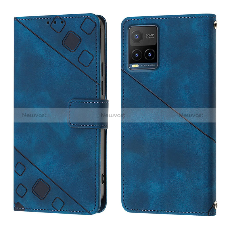 Leather Case Stands Flip Cover Holder Y02B for Vivo Y32 4G Blue