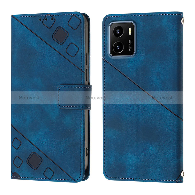 Leather Case Stands Flip Cover Holder Y02B for Vivo Y32t Blue