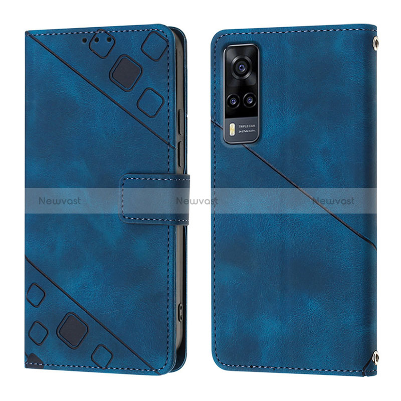 Leather Case Stands Flip Cover Holder Y02B for Vivo Y51 (2021) Blue