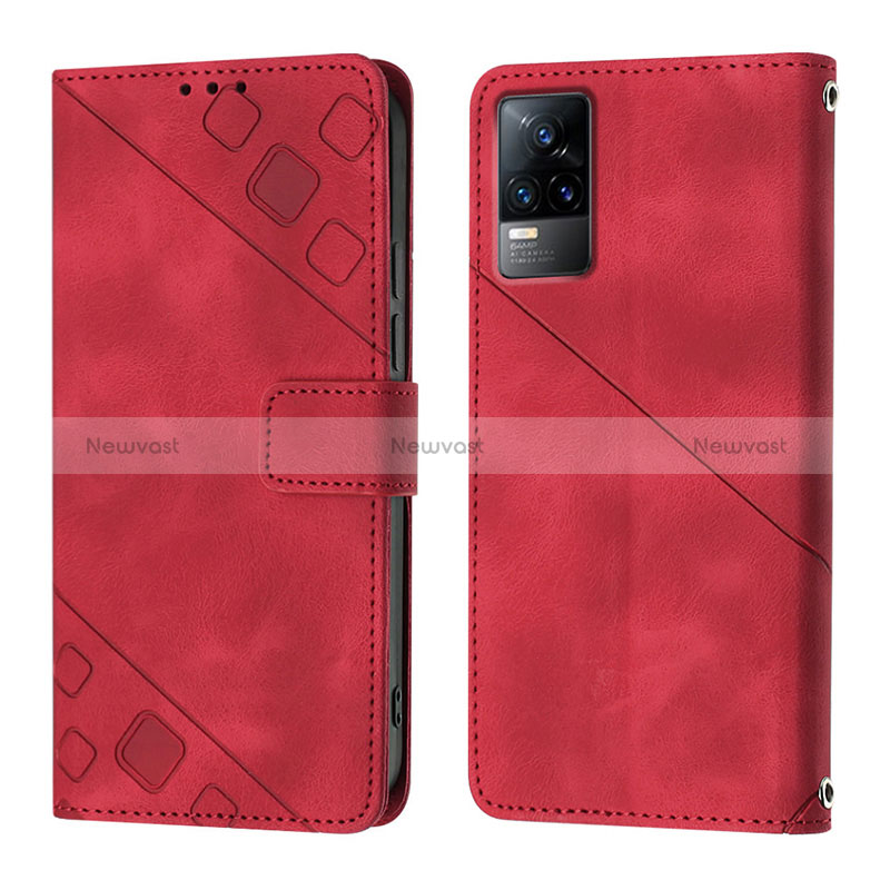 Leather Case Stands Flip Cover Holder Y02B for Vivo Y73 (2021) Red