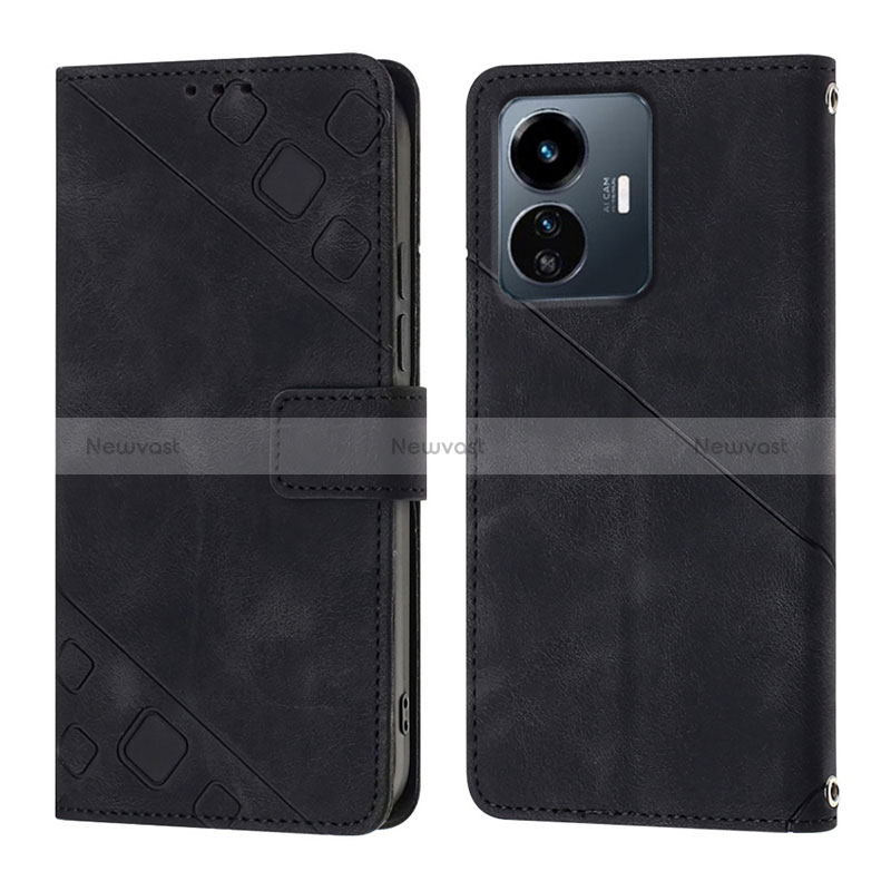 Leather Case Stands Flip Cover Holder Y02B for Vivo Y77 5G Black