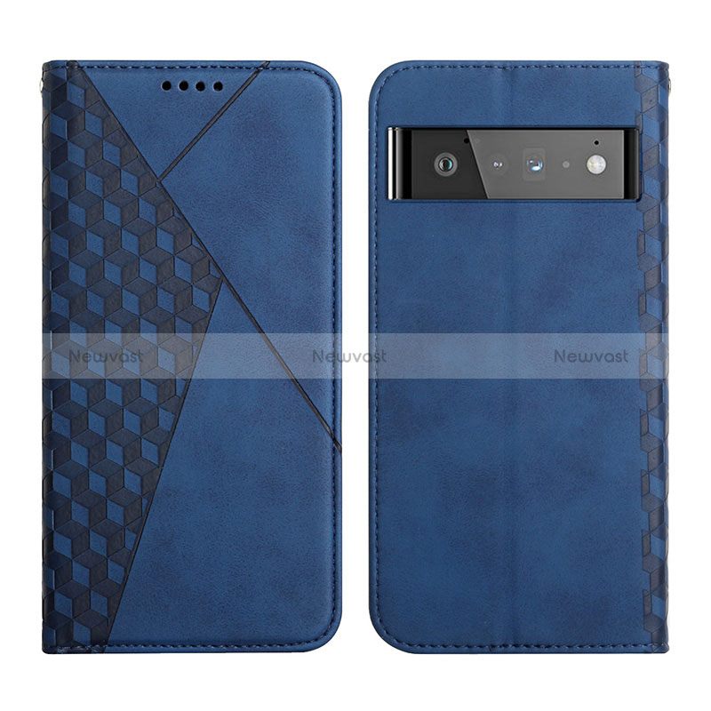 Leather Case Stands Flip Cover Holder Y02X for Google Pixel 6 Pro 5G Blue