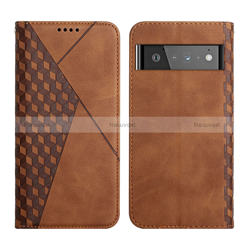 Leather Case Stands Flip Cover Holder Y02X for Google Pixel 6 Pro 5G Brown