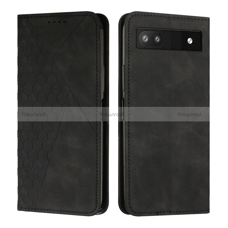 Leather Case Stands Flip Cover Holder Y02X for Google Pixel 6a 5G Black