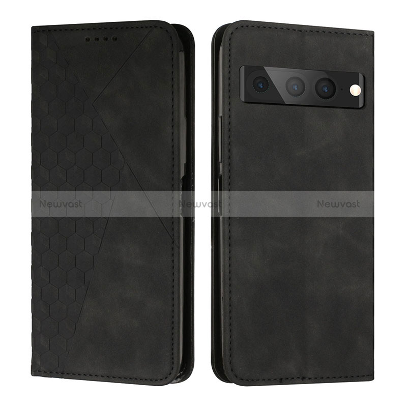 Leather Case Stands Flip Cover Holder Y02X for Google Pixel 7 Pro 5G Black