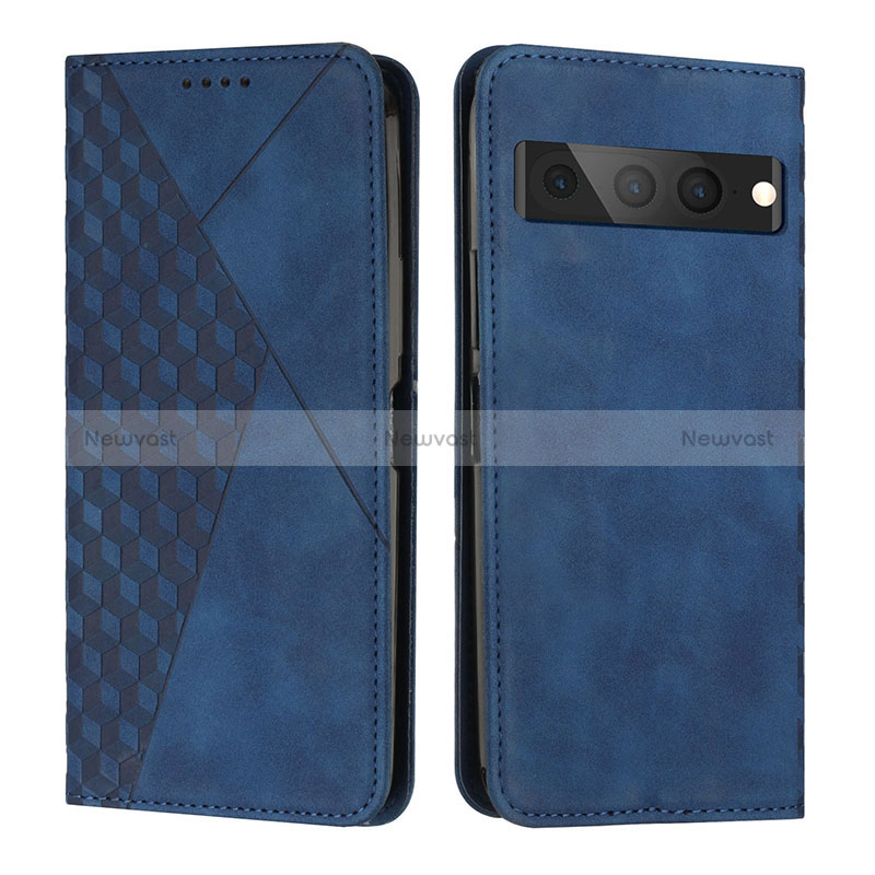 Leather Case Stands Flip Cover Holder Y02X for Google Pixel 7 Pro 5G Blue