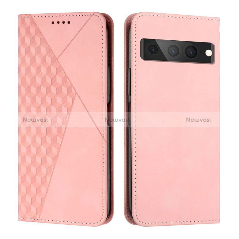 Leather Case Stands Flip Cover Holder Y02X for Google Pixel 7 Pro 5G Rose Gold