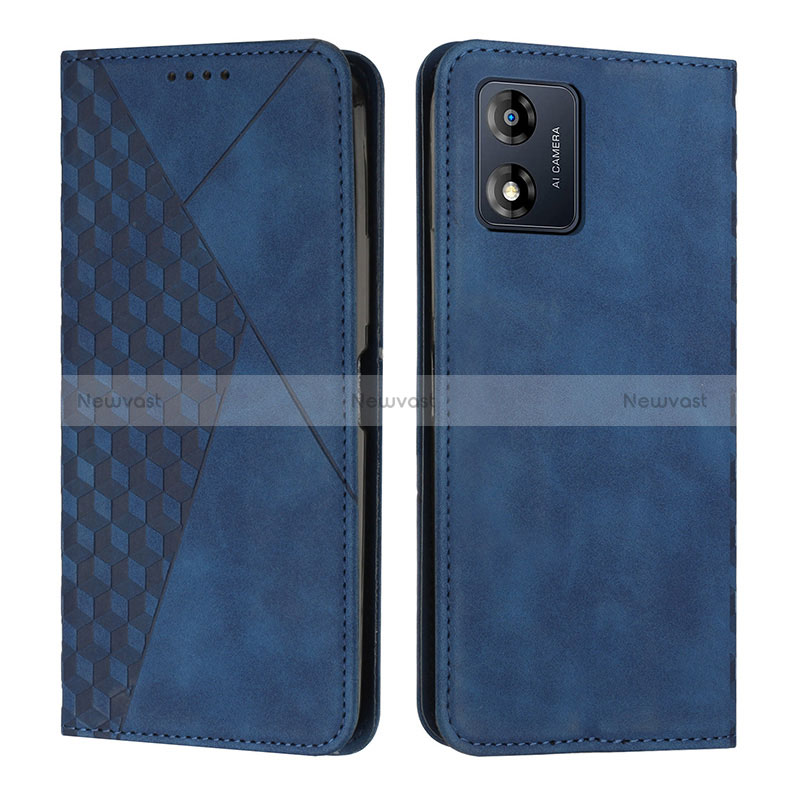 Leather Case Stands Flip Cover Holder Y02X for Motorola Moto E13 Blue