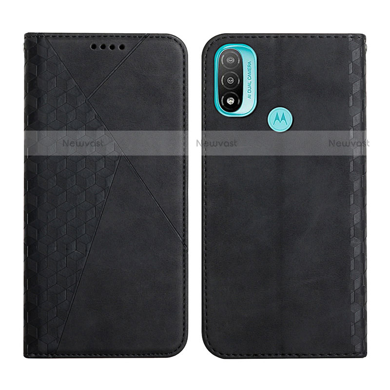 Leather Case Stands Flip Cover Holder Y02X for Motorola Moto E20 Black