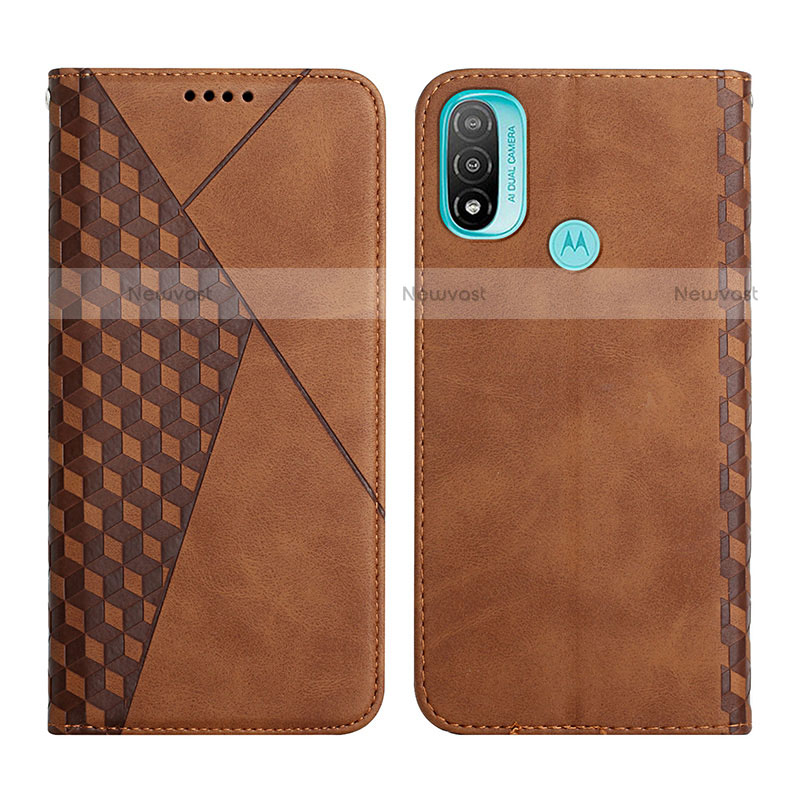 Leather Case Stands Flip Cover Holder Y02X for Motorola Moto E20 Brown