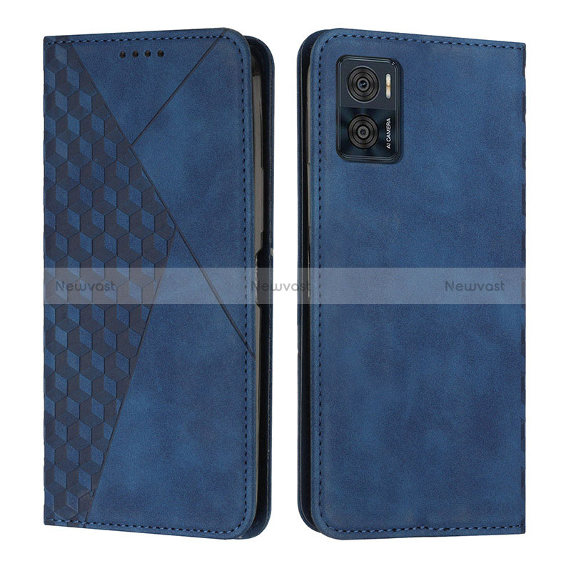 Leather Case Stands Flip Cover Holder Y02X for Motorola Moto E22 Blue