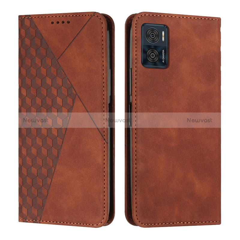 Leather Case Stands Flip Cover Holder Y02X for Motorola Moto E22 Brown